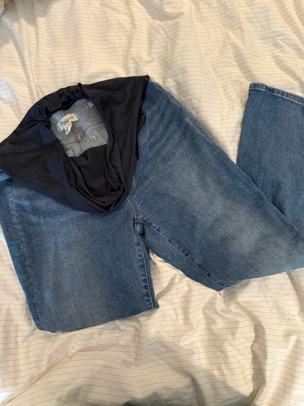 Madewell Maternity Straight Jeans in Medium Blue with Black Waist Panel